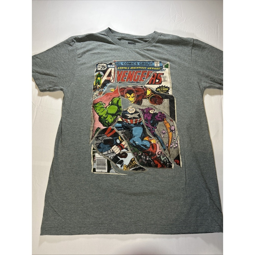 Marvel Avengers Comic‎ Book Graphic T Shirt Men's Medium Gray Hulk Iron Man